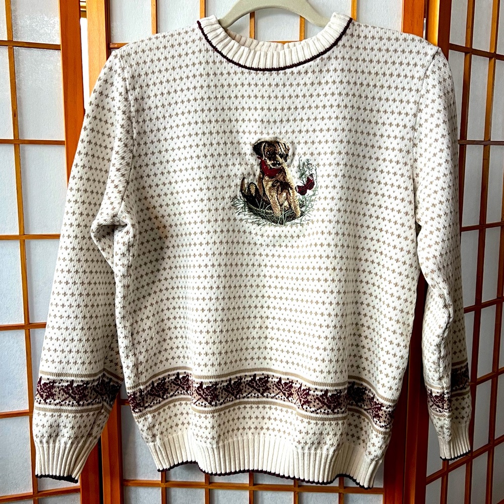 Vintage Embroidered Dog on Sweater